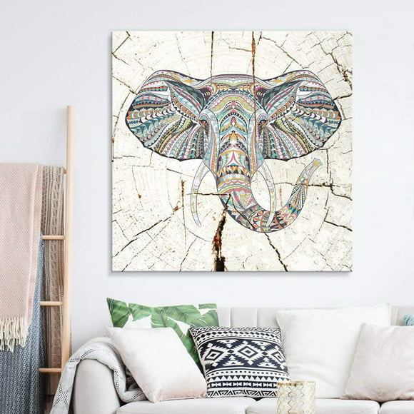 JP London Ready to Hang Made in North America Gallery Wrap Heavyweight Canvas Wall Art African Elephant Parade 14in SQSCNV2374 